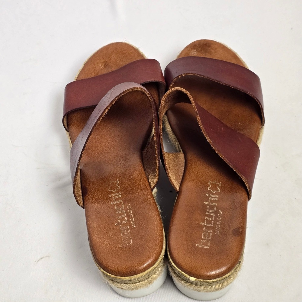 Bertuchi Spain Leather Espadrille Platform Sandals Brown Burgundy Wedge Women 41